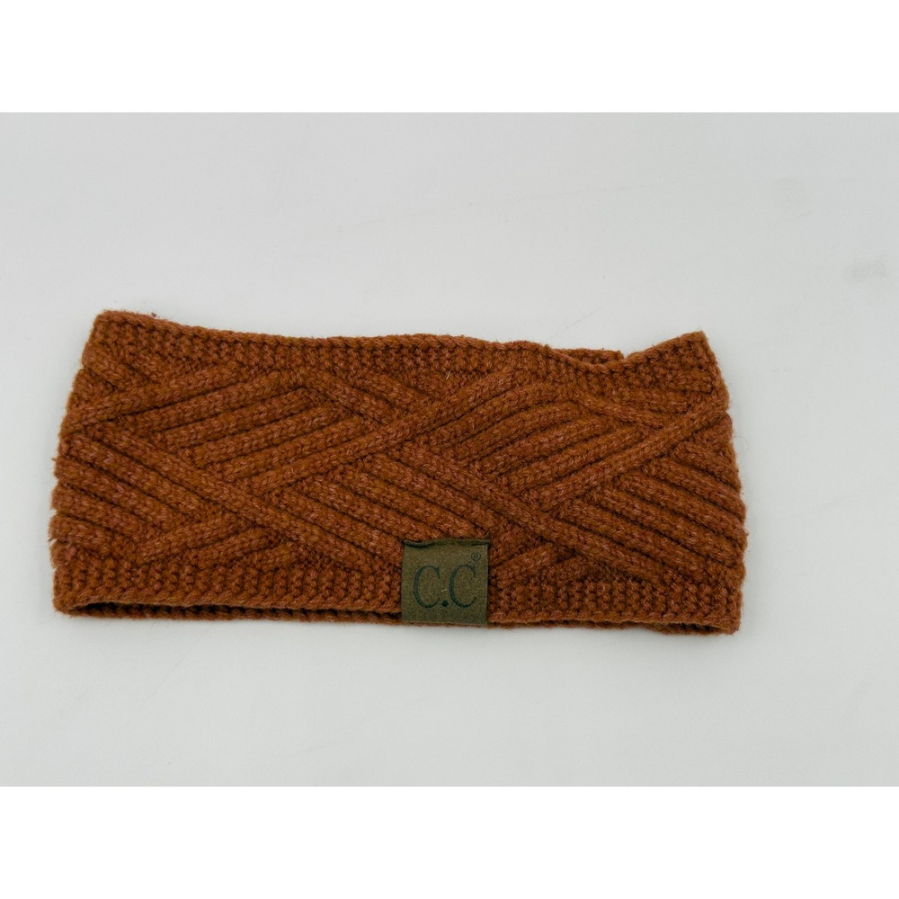 CC Headband Knit Ear Warmer Rust Brown Cable Knit Winter Head Wrap Womens
